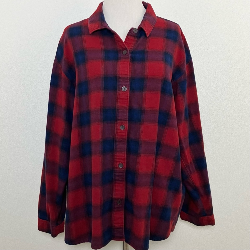 Red & Navy Plaid Flannel Shirt